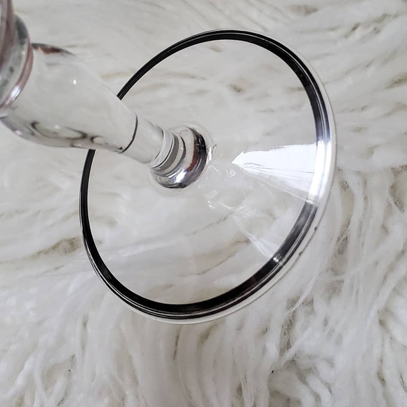 Hawkes Crystal Goblet Wine Glass Sterling Band Rimmed Signed Art Deco Set of 2 - Picture 8 of 12